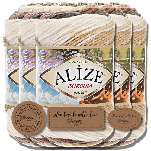 Alize 5x 100g Burcum Batik Türkische Premium Wolle 100% Acryl Handstrickgarne | Strickgarn | Yarn | Garn Babywolle mit Farbverlauf Baby zum Häkeln Stricken Kleidung (1893) von Hobby YARN