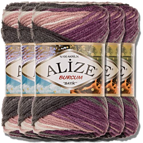 Alize 5x 100g Burcum Batik Türkische Premium Wolle 100% Acryl Handstrickgarne | Strickgarn | Yarn | Garn Babywolle mit Farbverlauf Baby zum Häkeln Stricken Kleidung (1986) von Hobby YARN