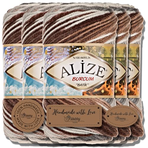 Alize 5x 100g Burcum Batik Türkische Premium Wolle 100% Acryl Handstrickgarne | Strickgarn | Yarn | Garn Babywolle mit Farbverlauf Baby zum Häkeln Stricken Kleidung (5742) von Hobby YARN