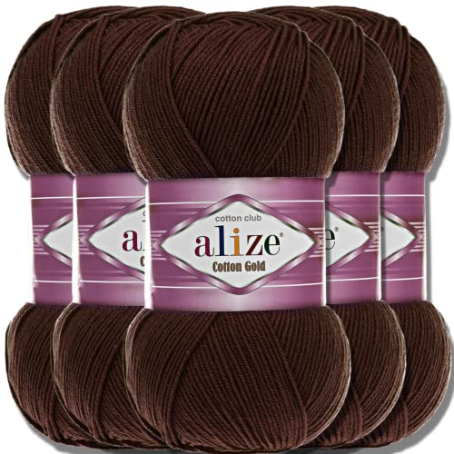 Alize 5x 100g Cotton Gold Batik Türkische Premium Wolle Baumwolle und Acryl Handstrickgarne Garn Yarn Babywolle Strickgarn mit Akzente Accessoire Baby zum Häkeln Stricken (Brown | 26) von Hobby YARN