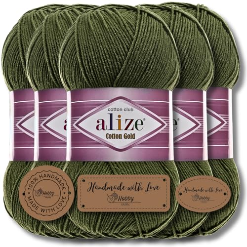Alize 5x 100g Cotton Gold Batik Türkische Premium Wolle Baumwolle und Acryl Handstrickgarne Garn Yarn Babywolle Strickgarn mit Akzente Accessoire Baby zum Häkeln Stricken (Forest Green | 29) von Hobby YARN