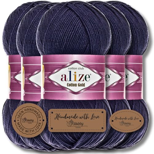 Alize 5x 100g Cotton Gold Batik Türkische Premium Wolle Baumwolle und Acryl Handstrickgarne Garn Yarn Babywolle Strickgarn mit Akzente Accessoire Baby zum Häkeln Stricken (Navy | 58) von Hobby YARN