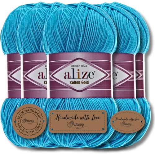 Alize 5x 100g Cotton Gold Batik Türkische Premium Wolle Baumwolle und Acryl Handstrickgarne Garn Yarn Babywolle Strickgarn mit Akzente Accessoire Baby zum Häkeln Stricken (Ocean | 16) von Hobby YARN