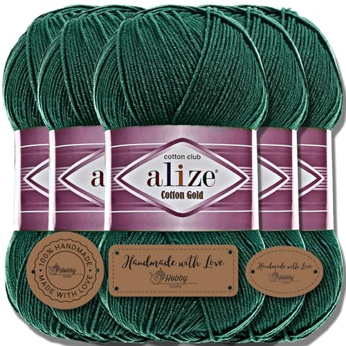 Alize 5x 100g Cotton Gold Batik Türkische Premium Wolle Baumwolle und Acryl Handstrickgarne Garn Yarn Babywolle Strickgarn mit Akzente Accessoire Baby zum Häkeln Stricken (Pine Green | 426) von Hobby YARN