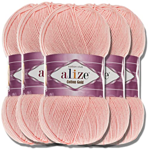 Alize 5x 100g Cotton Gold Batik Türkische Premium Wolle Baumwolle und Acryl Handstrickgarne Garn Yarn Babywolle Strickgarn mit Akzente Accessoire Baby zum Häkeln Stricken (Pink Topaz | 393) von Hobby YARN