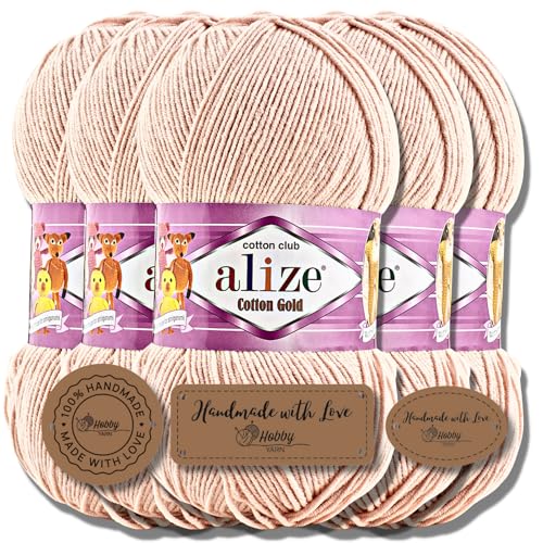 Alize 5x 100g Cotton Gold Batik Türkische Premium Wolle Baumwolle und Acryl Handstrickgarne Garn Yarn Babywolle Strickgarn mit Akzente Accessoire Baby zum Häkeln Stricken (Rose Water | 401) von Hobby YARN