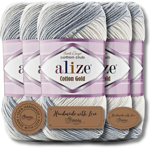 Alize 5x 100g Cotton Gold Batik Türkische Premium Wolle Baumwolle und Acryl Handstrickgarne Garn Yarn Babywolle Strickgarn mit Farbverlauf Accessoire Baby zum Häkeln Stricken (2905) von Hobby YARN
