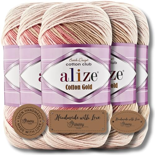 Alize 5x 100g Cotton Gold Batik Türkische Premium Wolle Baumwolle und Acryl Handstrickgarne Garn Yarn Babywolle Strickgarn mit Farbverlauf Accessoire Baby zum Häkeln Stricken (5970) von Hobby YARN