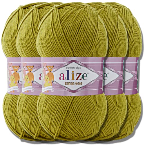 Alize 5x 100g Cotton Gold Batik Türkische Premium Wolle Baumwolle und Acryl Handstrickgarne Garn Yarn Babywolle Strickgarn mit Farbverlauf Akzente Accessoire Baby zum Häkeln Stricken (Green | 193) von Hobby YARN