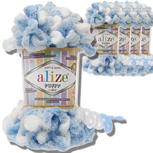 Alize 5x 100g Puffy türkische Wolle Super Bulky Chenillegarn Kuschelweich Babywolle Handstrickgarn zum häkeln weiches Chenille-Garn XXL-Knäuel für Amigurumi (5865) von Hobby YARN