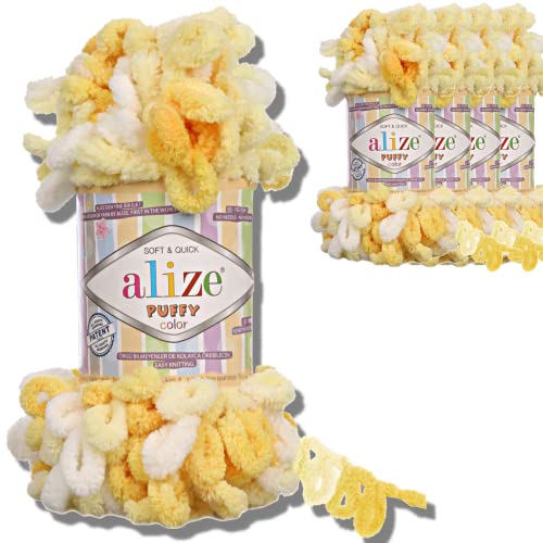 Alize 5x 100g Puffy türkische Wolle Super Bulky Chenillegarn Kuschelweich Babywolle Handstrickgarn zum häkeln weiches Chenille-Garn XXL-Knäuel für Amigurumi (5921) von Hobby YARN