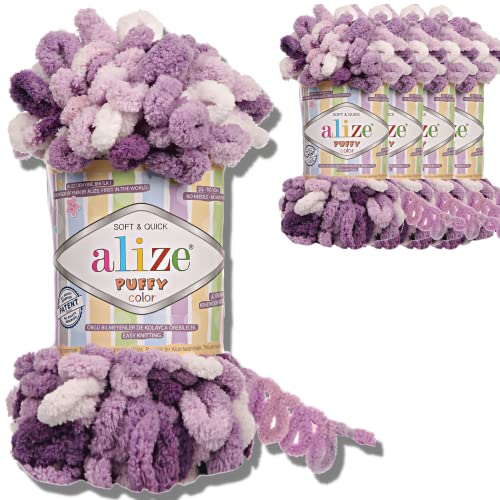 Alize 5x 100g Puffy türkische Wolle Super Bulky Chenillegarn Kuschelweich Babywolle Handstrickgarn zum häkeln weiches Chenille-Garn XXL-Knäuel für Amigurumi (5923) von Hobby YARN
