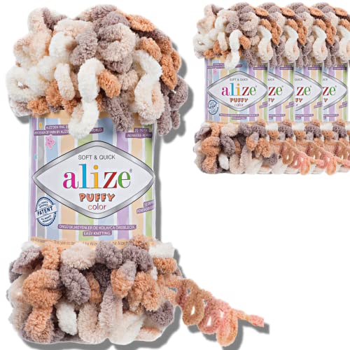 Alize 5x 100g Puffy türkische Wolle Super Bulky Chenillegarn Kuschelweich Babywolle Handstrickgarn zum häkeln weiches Chenille-Garn XXL-Knäuel für Amigurumi (5926) von Hobby YARN