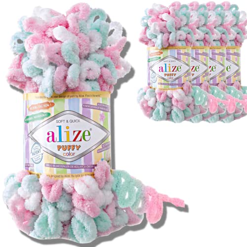 Alize 5x 100g Puffy türkische Wolle Super Bulky Chenillegarn Kuschelweich Babywolle Handstrickgarn zum häkeln weiches Chenille-Garn XXL-Knäuel für Amigurumi (6052) von Hobby YARN