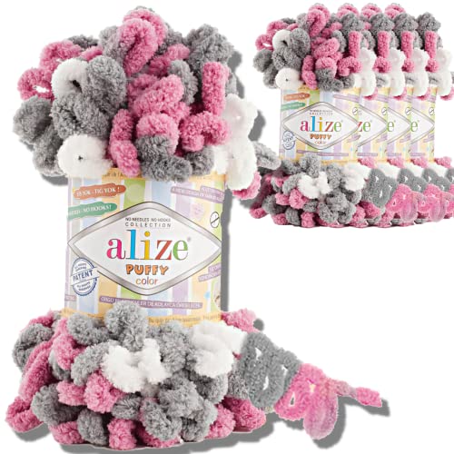Alize 5x 100g Puffy türkische Wolle Super Bulky Chenillegarn Kuschelweich Babywolle Handstrickgarn zum häkeln weiches Chenille-Garn XXL-Knäuel für Amigurumi (6070) von Hobby YARN