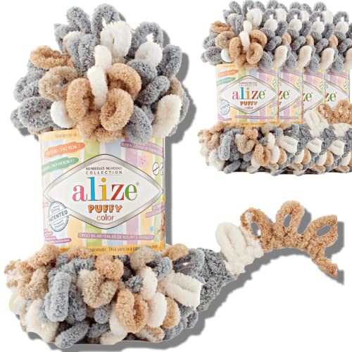 Alize 5x 100g Puffy türkische Wolle Super Bulky Chenillegarn Kuschelweich Babywolle Handstrickgarn zum häkeln weiches Chenille-Garn XXL-Knäuel für Amigurumi (6395) von Hobby YARN