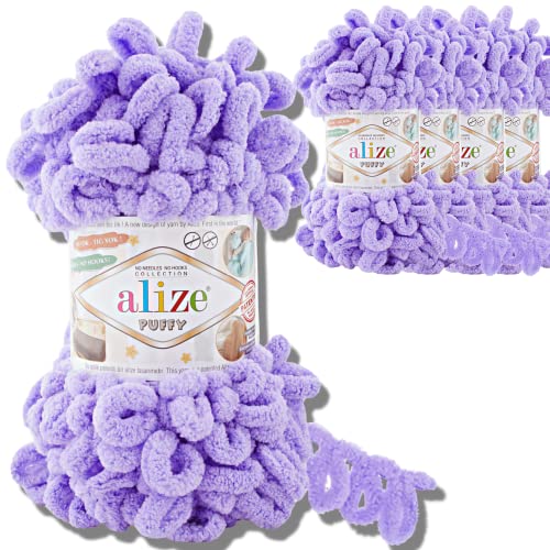 Alize 5x 100g Puffy türkische Wolle Super Bulky Chenillegarn Kuschelweich Babywolle Handstrickgarn zum häkeln weiches Chenille-Garn XXL-Knäuel für Amigurumi (Lavender | 788) von Hobby YARN