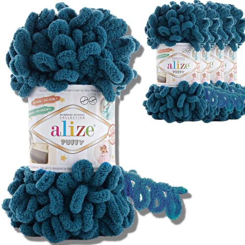 Alize 5x 100g Puffy türkische Wolle Super Bulky Chenillegarn Kuschelweich Babywolle Handstrickgarn zum häkeln weiches Chenille-Garn XXL-Knäuel für Amigurumi (Patrol | 646) von Hobby YARN