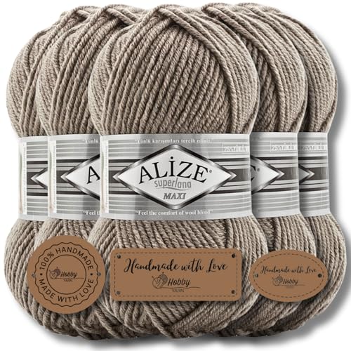 Hobby YARN 3x Etikettenlabel mit Alize Superlana Maxi Wolle Premium 5x100g als Set | Yarn| Garn| Strickgarn Einfarbig Baby zum Häkeln Stricken Kleidung Schals (283) von Hobby YARN