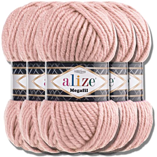 Alize 5x 100g Superlana Megafil Türkische Wolle Super Bulky Chenillegarn Babywolle Handstrickgarn häkeln weiches Chenille-Garn XXL-Knäuel für Amigurumi Yarn Garn (Powder | 161) von Hobby YARN