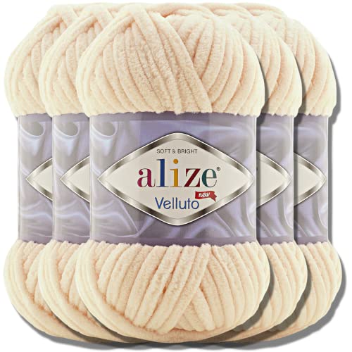 Hobby YARN Alize Velluto 5x 100g Türkische Strickwolle super Bulky Wolle zum Häkeln Uni Farbe Babywolle Flauschgarn Filzwolle Kuschelwolle (Honey | 310) von Hobby YARN