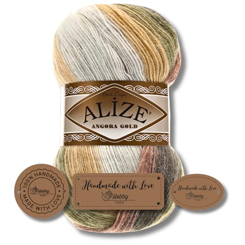 Hobby YARN 3x Etikettenlabel mit Alize Angora Gold Batik Wolle Premium 1x100g als Set, Yarn, Garn, Schurwolle, Farbverlauf, Strickgarn zum Häkeln, Stricken, Kleidung (1893) von Hobby YARN
