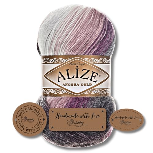 Hobby YARN 3x Etikettenlabel mit Alize Angora Gold Batik Wolle Premium 1x100g als Set, Yarn, Garn, Schurwolle, Farbverlauf, Strickgarn zum Häkeln, Stricken, Kleidung (1986) von Hobby YARN