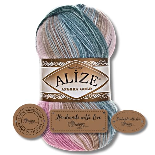Hobby YARN 3x Etikettenlabel mit Alize Angora Gold Batik Wolle Premium 1x100g als Set, Yarn, Garn, Schurwolle, Farbverlauf, Strickgarn zum Häkeln, Stricken, Kleidung (2970) von Hobby YARN