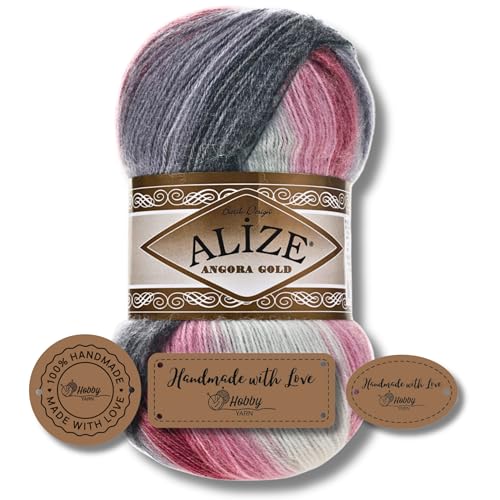 Hobby YARN 3x Etikettenlabel mit Alize Angora Gold Batik Wolle Premium 1x100g als Set | Yarn | Garn | Schurwolle Farbverlauf Strickgarn zum Häkeln Stricken Kleidung (1602) von Hobby YARN