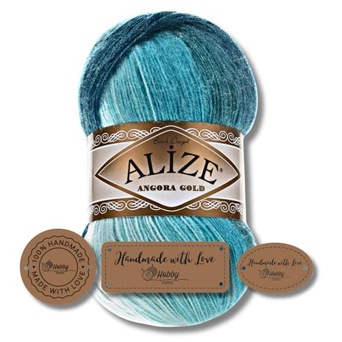 Hobby YARN 3x Etikettenlabel mit Alize Angora Gold Batik Wolle Premium 1x100g als Set | Yarn | Garn | Schurwolle Farbverlauf Strickgarn zum Häkeln Stricken Kleidung (1892) von Hobby YARN
