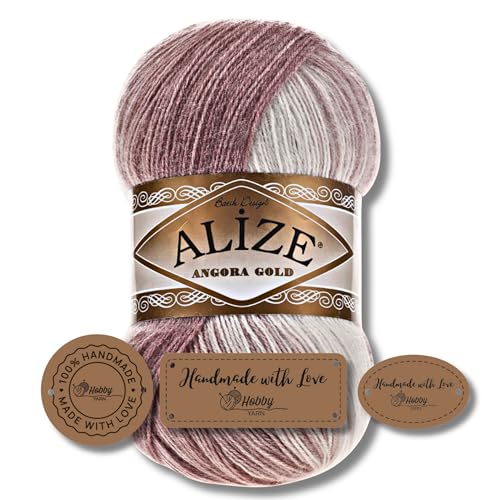 Hobby YARN 3x Etikettenlabel mit Alize Angora Gold Batik Wolle Premium 1x100g als Set | Yarn | Garn | Schurwolle Farbverlauf Strickgarn zum Häkeln Stricken Kleidung (5698) von Hobby YARN