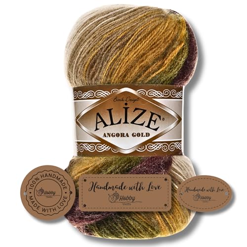 Hobby YARN 3x Etikettenlabel mit Alize Angora Gold Batik Wolle Premium 1x100g als Set | Yarn | Garn | Schurwolle Farbverlauf Strickgarn zum Häkeln Stricken Kleidung (5850) von Hobby YARN