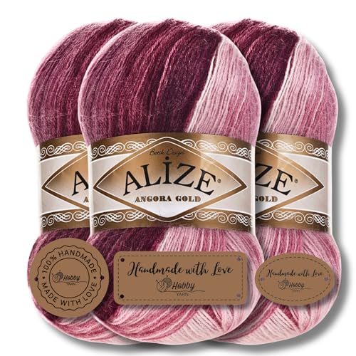 Hobby YARN 3x Etikettenlabel mit Alize Angora Gold Batik Wolle Premium 3x100g als Set | Yarn | Garn | Schurwolle Farbverlauf Strickgarn zum Häkeln Stricken Kleidung (1895) von Hobby YARN