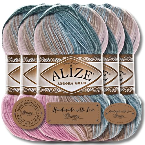 Hobby YARN 3x Etikettenlabel mit Alize Angora Gold Batik Wolle Premium 5x100g als Set, Yarn, Garn, Schurwolle, Farbverlauf, Strickgarn zum Häkeln, Stricken, Kleidung (2970) von Hobby YARN