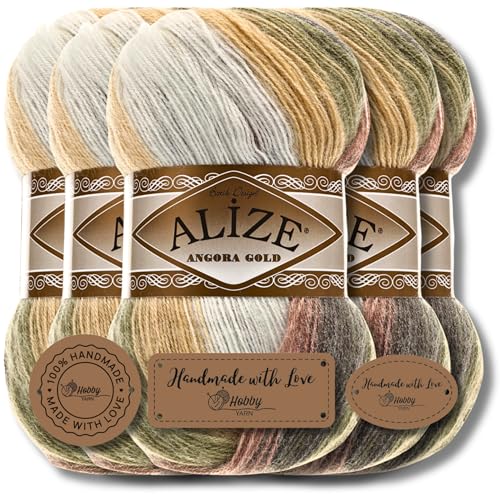 Hobby YARN 3x Etikettenlabel mit Alize Angora Gold Batik Wolle Premium 5x100g als Set | Yarn | Garn | Schurwolle Farbverlauf Strickgarn zum Häkeln Stricken Kleidung (1893) von Hobby YARN