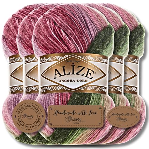 Hobby YARN 3x Etikettenlabel mit Alize Angora Gold Batik Wolle Premium 5x100g als Set | Yarn | Garn | Schurwolle Farbverlauf Strickgarn zum Häkeln Stricken Kleidung (2527) von Hobby YARN