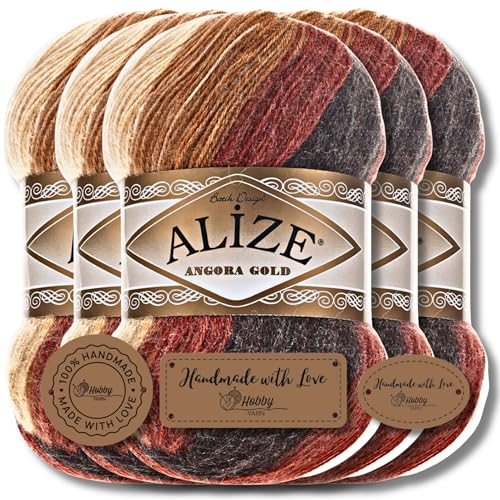 Hobby YARN 3x Etikettenlabel mit Alize Angora Gold Batik Wolle Premium 5x100g als Set | Yarn | Garn | Schurwolle Farbverlauf Strickgarn zum Häkeln Stricken Kleidung (2626) von Hobby YARN
