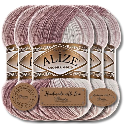 Hobby YARN 3x Etikettenlabel mit Alize Angora Gold Batik Wolle Premium 5x100g als Set | Yarn | Garn | Schurwolle Farbverlauf Strickgarn zum Häkeln Stricken Kleidung (5698) von Hobby YARN