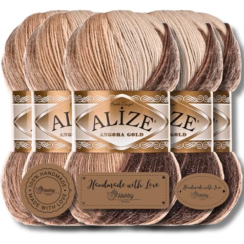 Hobby YARN 3x Etikettenlabel mit Alize Angora Gold Batik Wolle Premium 5x100g als Set | Yarn | Garn | Schurwolle Farbverlauf Strickgarn zum Häkeln Stricken Kleidung (6779) von Hobby YARN