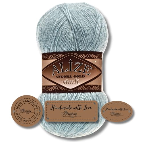 Hobby YARN 3x Etikettenlabel mit Alize Angora Gold Simli Glitzer Wolle Premium 1x100g als Set | Yarn | Garn | Schurwolle Uni Strickgarn zum Häkeln Stricken Kleidung (114) von Hobby YARN