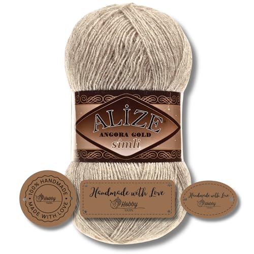Hobby YARN 3x Etikettenlabel mit Alize Angora Gold Simli Glitzer Wolle Premium 1x100g als Set | Yarn | Garn | Schurwolle Uni Strickgarn zum Häkeln Stricken Kleidung (152) von Hobby YARN
