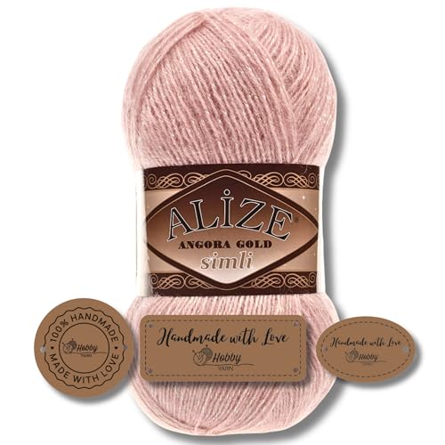 Hobby YARN 3x Etikettenlabel mit Alize Angora Gold Simli Glitzer Wolle Premium 1x100g als Set | Yarn | Garn | Schurwolle Uni Strickgarn zum Häkeln Stricken Kleidung (161) von Hobby YARN
