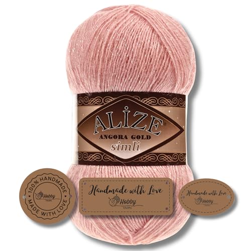 Hobby YARN 3x Etikettenlabel mit Alize Angora Gold Simli Glitzer Wolle Premium 1x100g als Set, Yarn, Garn, Schurwolle, Uni, Strickgarn zum Häkeln, Stricken, Kleidung (363) von Hobby YARN