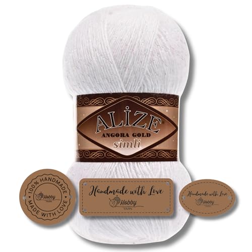 Hobby YARN 3x Etikettenlabel mit Alize Angora Gold Simli Glitzer Wolle Premium 1x100g als Set | Yarn | Garn | Schurwolle Uni Strickgarn zum Häkeln Stricken Kleidung (55) von Hobby YARN