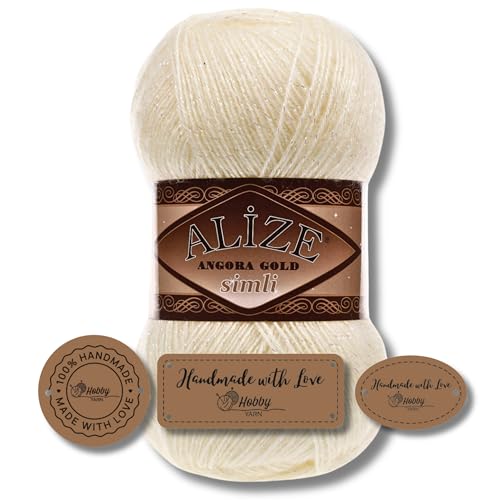 Hobby YARN 3x Etikettenlabel mit Alize Angora Gold Simli Glitzer Wolle Premium 1x100g als Set | Yarn | Garn | Schurwolle Uni Strickgarn zum Häkeln Stricken Kleidung (67) von Hobby YARN