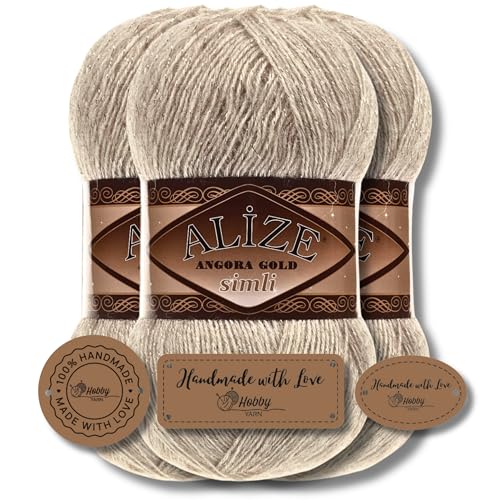 Hobby YARN 3x Etikettenlabel mit Alize Angora Gold Simli Glitzer Wolle Premium 3x100g als Set, Yarn, Garn, Schurwolle, Uni, Strickgarn zum Häkeln, Stricken, Kleidung (152) von Hobby YARN