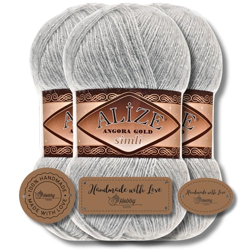 Hobby YARN 3x Etikettenlabel mit Alize Angora Gold Simli Glitzer Wolle Premium 3x100g als Set | Yarn | Garn | Schurwolle Uni Strickgarn zum Häkeln Stricken Kleidung (21) von Hobby YARN
