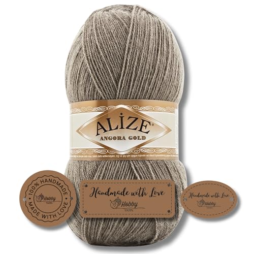 Hobby YARN 3x Etikettenlabel mit Alize Angora Gold Wolle Premium 1x100g als Set | Yarn | Garn | Dünne Mohair aus Schurwolle Uni Einfarbig Strickgarn (283) von Hobby YARN