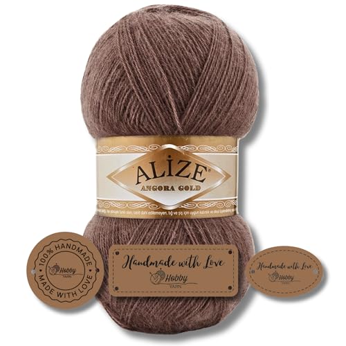 Hobby YARN 3x Etikettenlabel mit Alize Angora Gold Wolle Premium 1x100g als Set | Yarn | Garn | Dünne Mohair aus Schurwolle Uni Einfarbig Strickgarn (493) von Hobby YARN