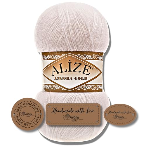 Hobby YARN 3x Etikettenlabel mit Alize Angora Gold Wolle Premium 1x100g als Set | Yarn | Garn | Dünne Mohair aus Schurwolle Uni Einfarbig Strickgarn (599) von Hobby YARN